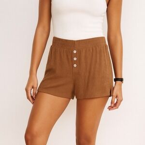 Madewell MWL Ribbed Knit Button Front Lounge Pajama Shorts Brown Size Medium